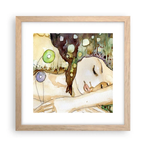 Plakat i ramme af lyst egetræ - Smaragd-violet drøm - 30x30 cm