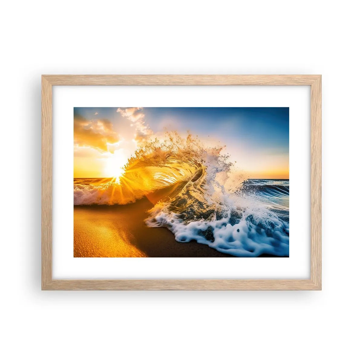 Plakat i ramme af lyst egetræ - Leg på sandet - 40x30 cm