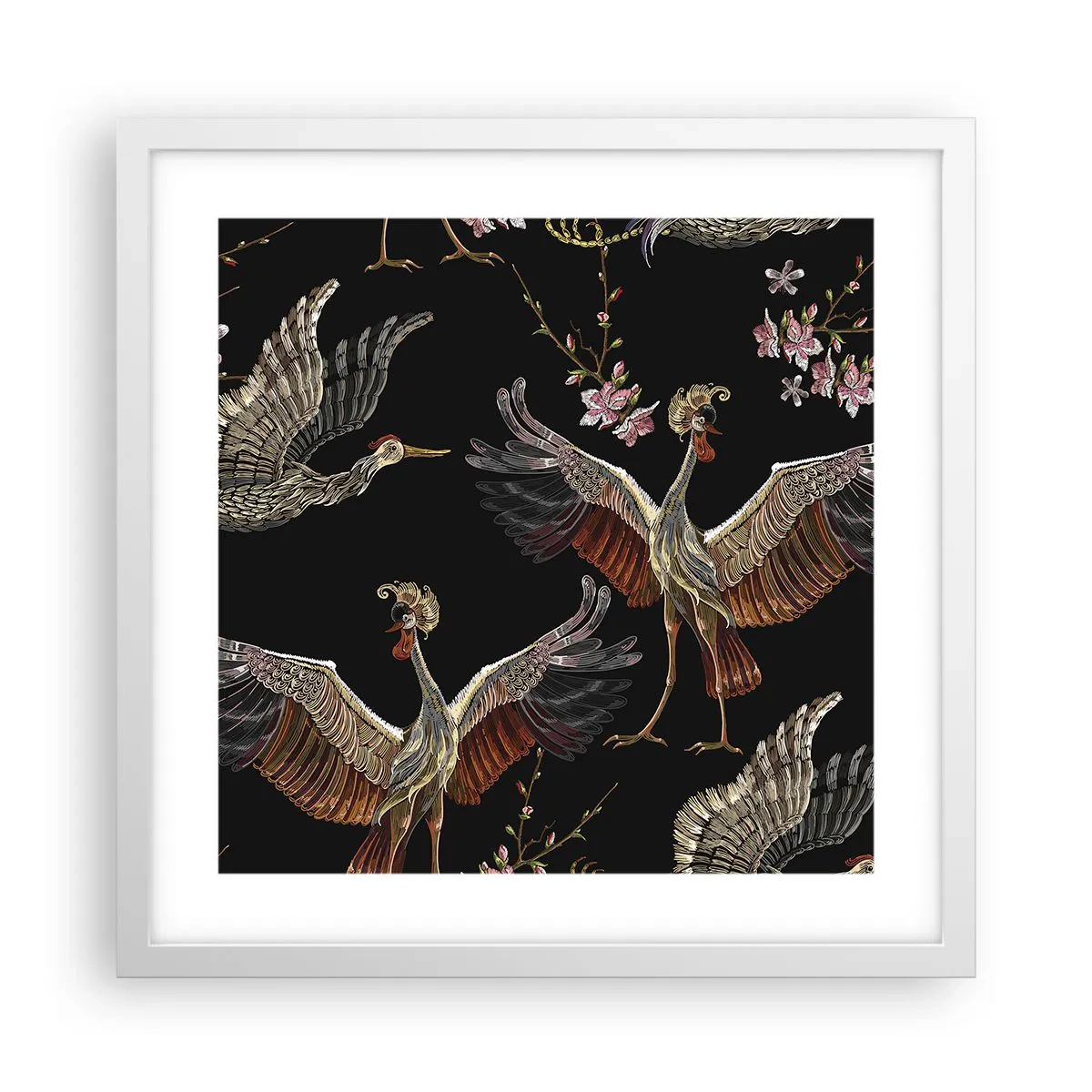 Plakat i hvid ramme - Eventyrlig fugl - 40x40 cm
