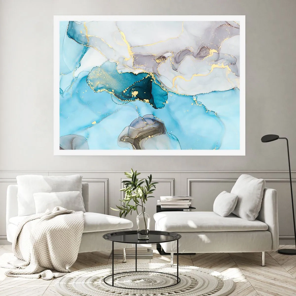 Plakat - En undersøgelse af mødet mellem grå og turkis - 100x70 cm