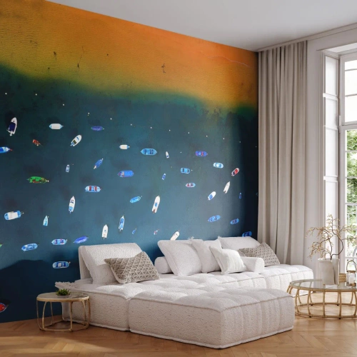 Fototapet Premium Canvas - En ferieleg - Både, Strand, Kyst - 500x350 cm