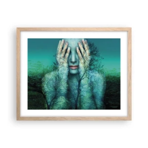 Plakat i ramme af lyst egetræ - Nedsænket i blåt - 50x40 cm