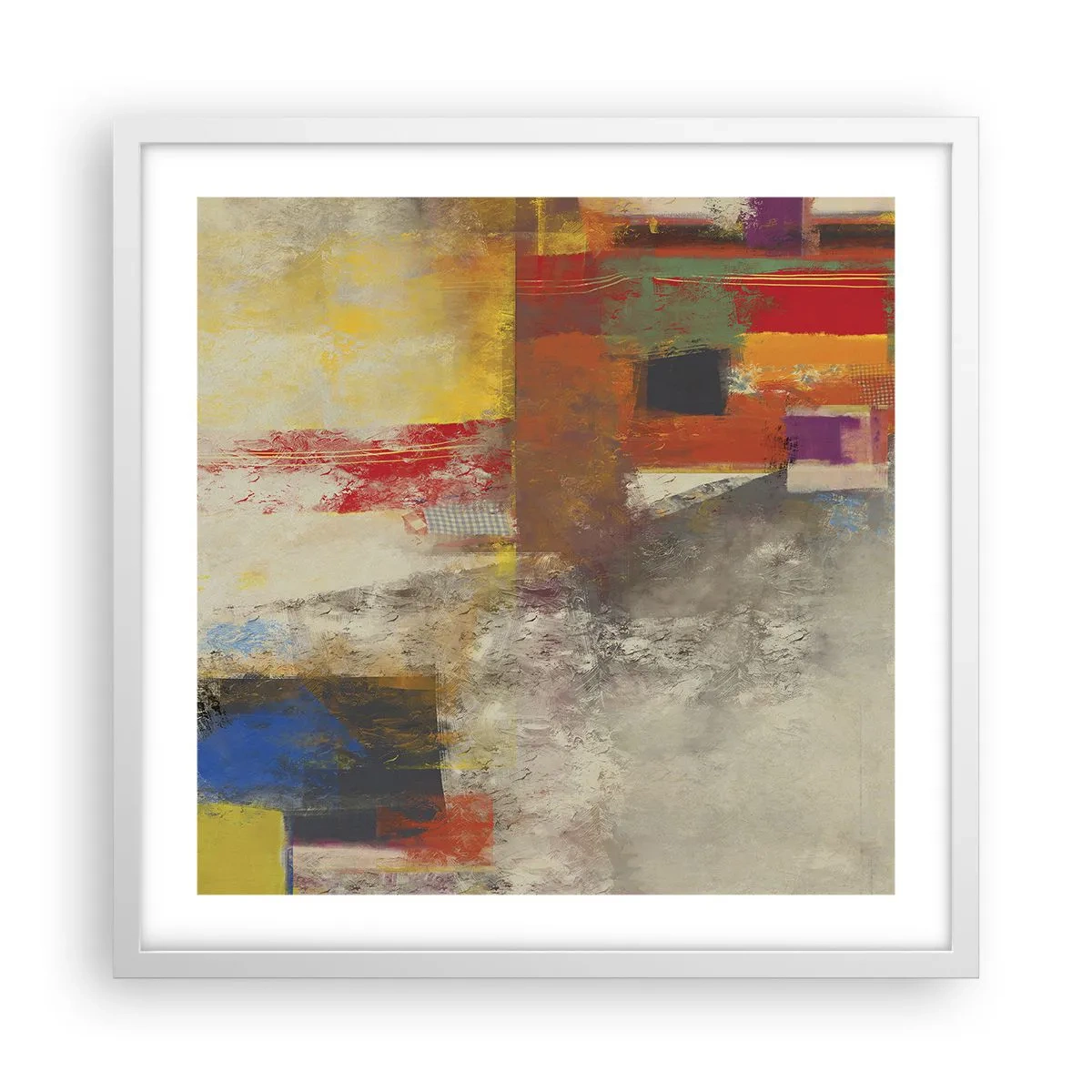 Plakat i hvid ramme - Geometri af farver - 50x50 cm