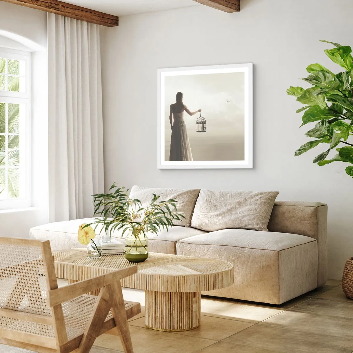 Plakat i hvid ramme - Vær fri - 60x60 cm