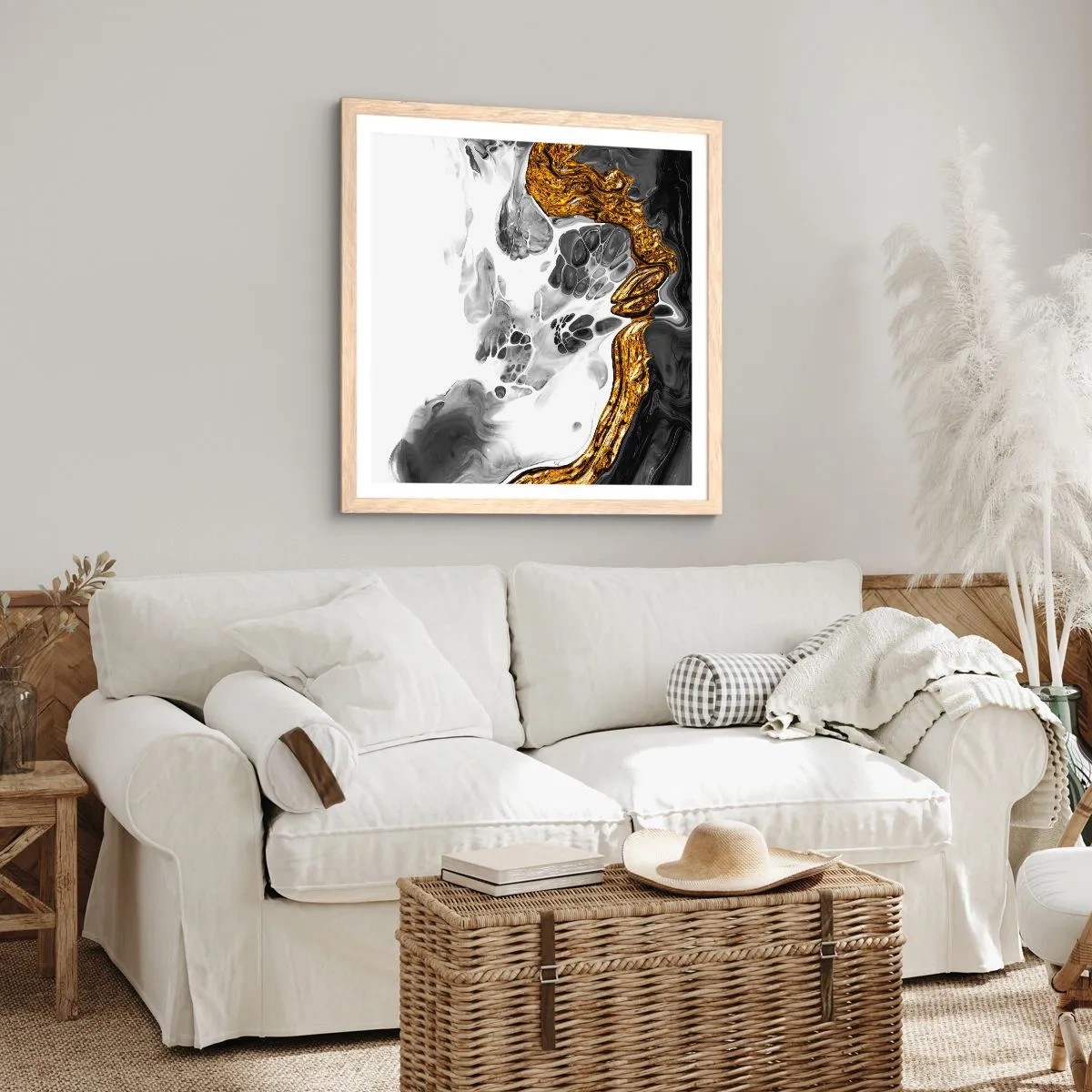 Plakat i ramme af lyst egetræ - Organisk sammensætning - 50x50 cm