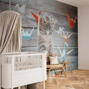Fototapet på mål Premium Sand - Første lektion - Dyr, Kat, Origami