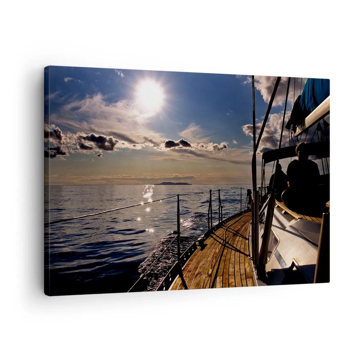 Lærredstryk - Billede på lærred - En yacht-cruise på havet ved solnedgang - 70x50cm - Under sejl mod solen - Moderne vægdekoration til stue og soveværelse ARTTOR