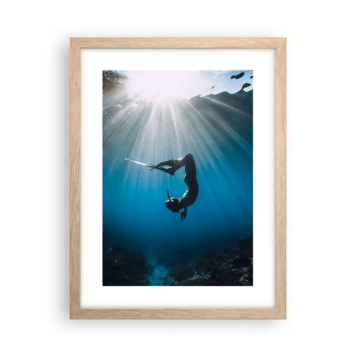 Plakat i ramme af lyst egetræ - Undervandsdans - 30x40 cm