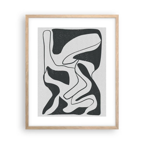 Plakat i ramme af lyst egetræ - Abstrakt leg i en labyrint - 40x50 cm