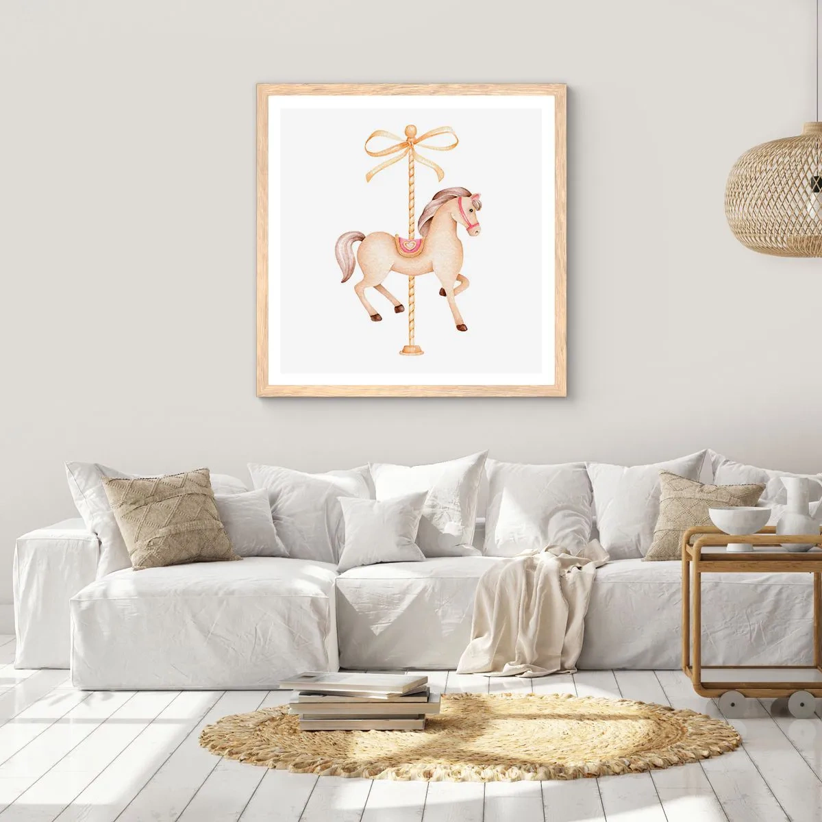 Plakat i ramme af lyst egetræ - Med et yndefuldt trav - 30x30 cm