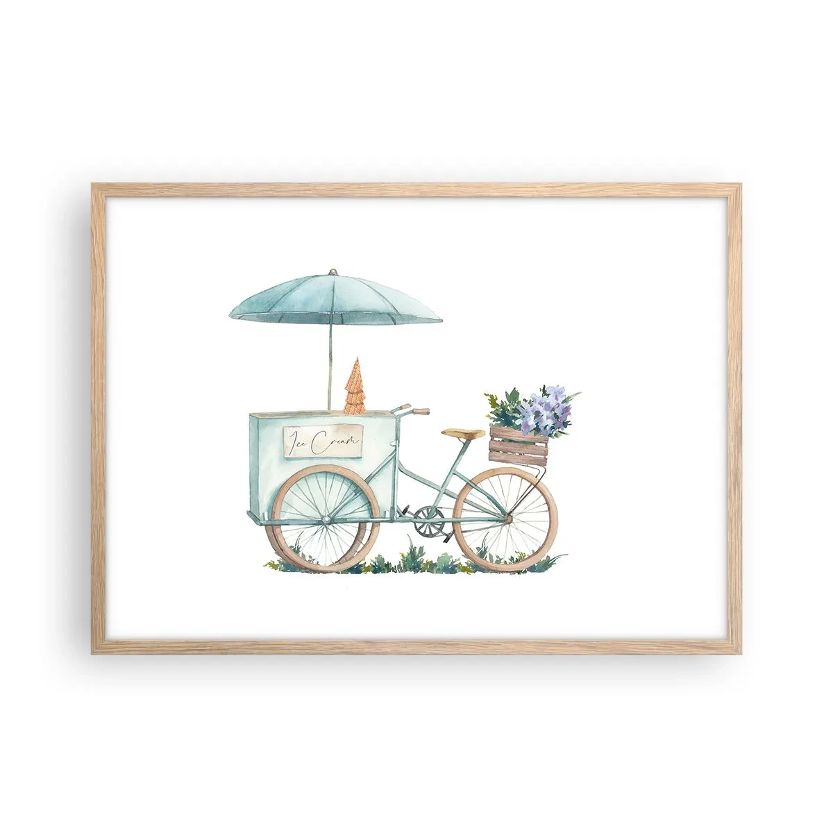 Plakat i ramme af lyst egetræ - Sødt minde om sommeren - 70x50 cm