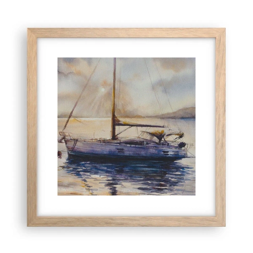Plakat i ramme af lyst egetræ - Aften i bugten - 30x30 cm