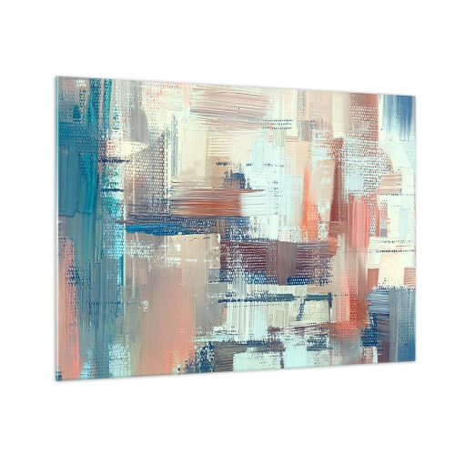 Billede på glas - Farverig abstraktion med vandrette og lodrette penselstrøg - 70x50cm - At nå lyset - Moderne vægdekoration til stue og soveværelse ARTTOR