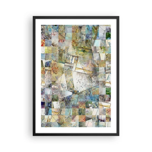 Plakat i sort ramme - En abstrakt mosaik af geometriske former i jordfarver. - 50x70cm - Geometrisk ommøblering - Moderne vægdekoration til stue og soveværelse ARTTOR