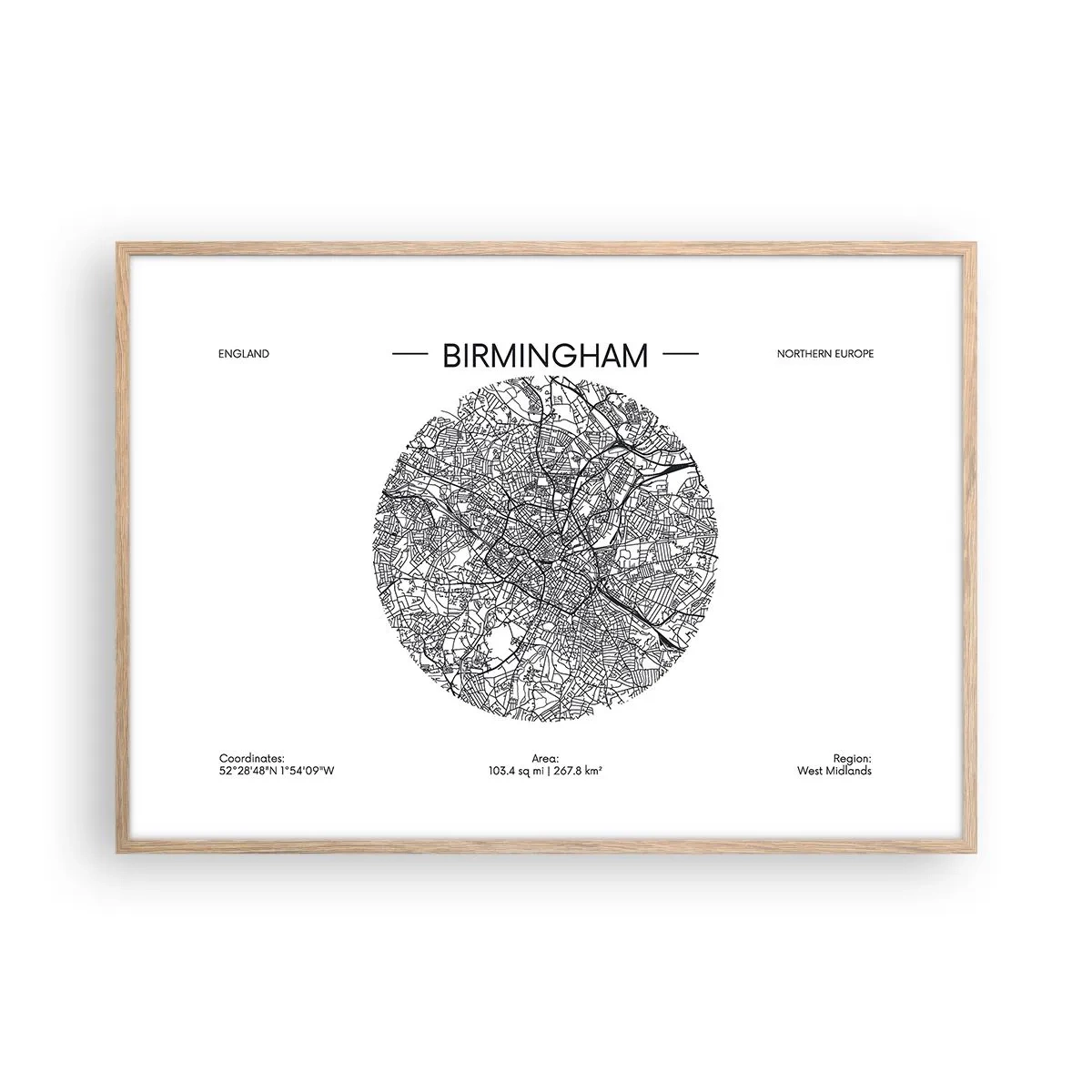 Plakat i ramme af lyst egetræ - Birminghams anatomi - 100x70 cm