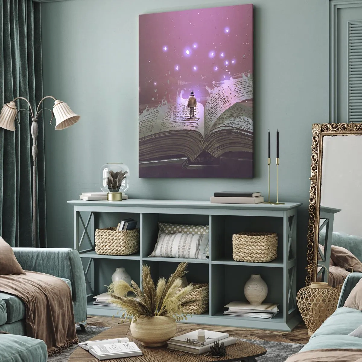 Lærredstryk - Billede på lærred - En invitation til en anden verden - læs den! - 50x70 cm