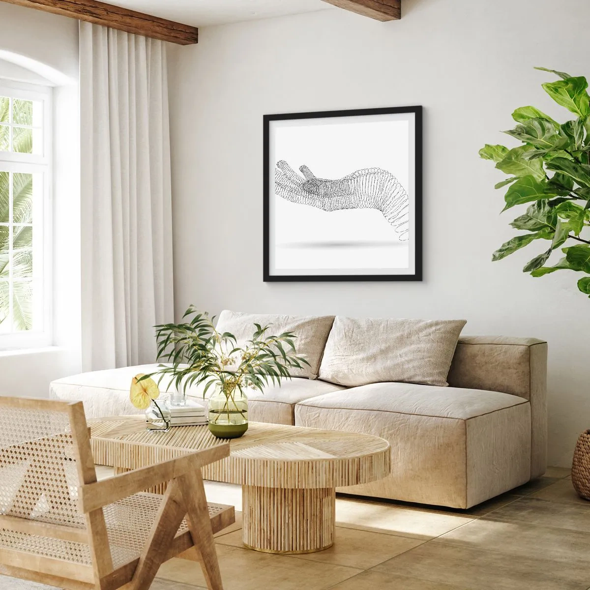 Plakat i sort ramme - Fjedrende hånd - 50x50 cm