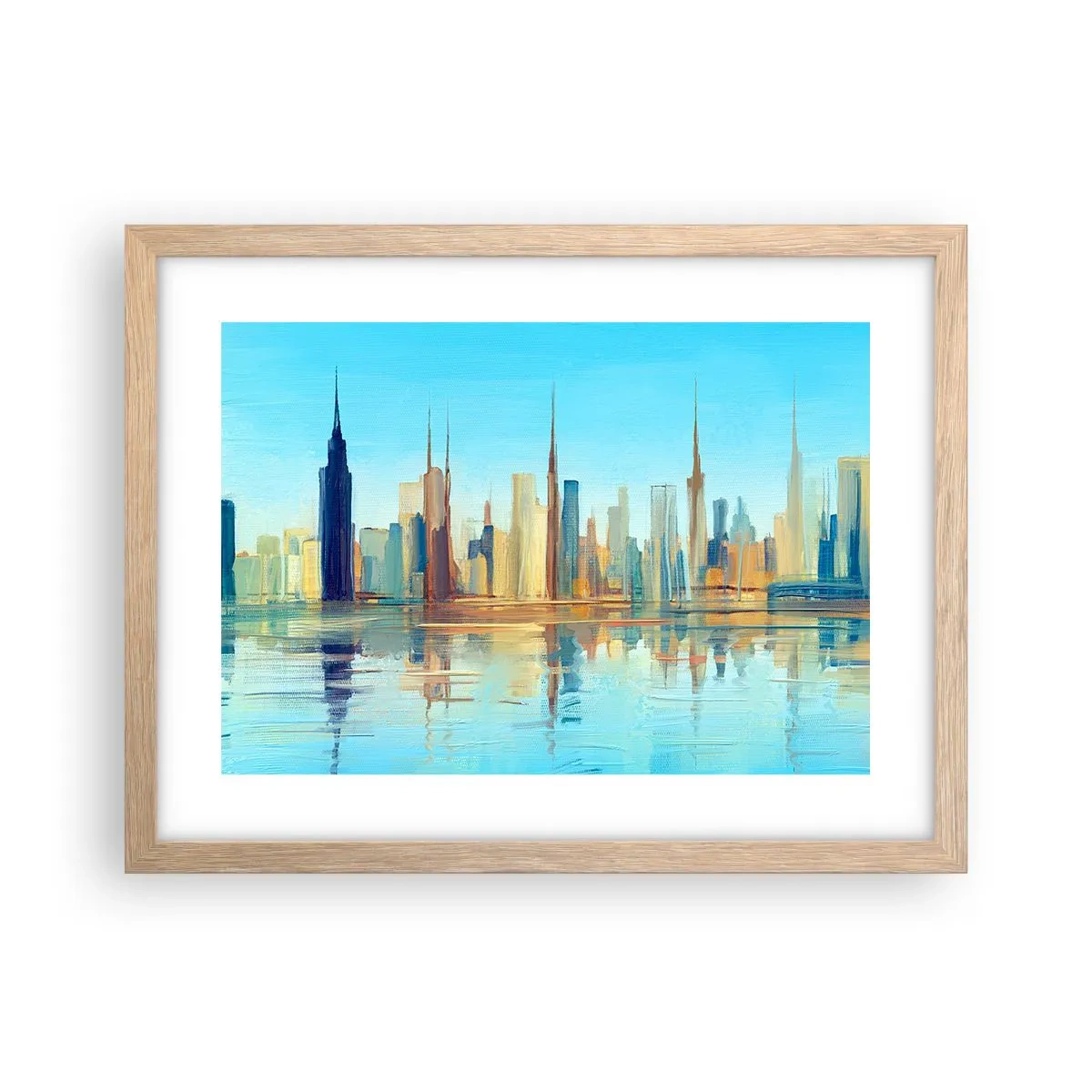 Plakat i ramme af lyst egetræ - Solrig metropol - 40x30 cm