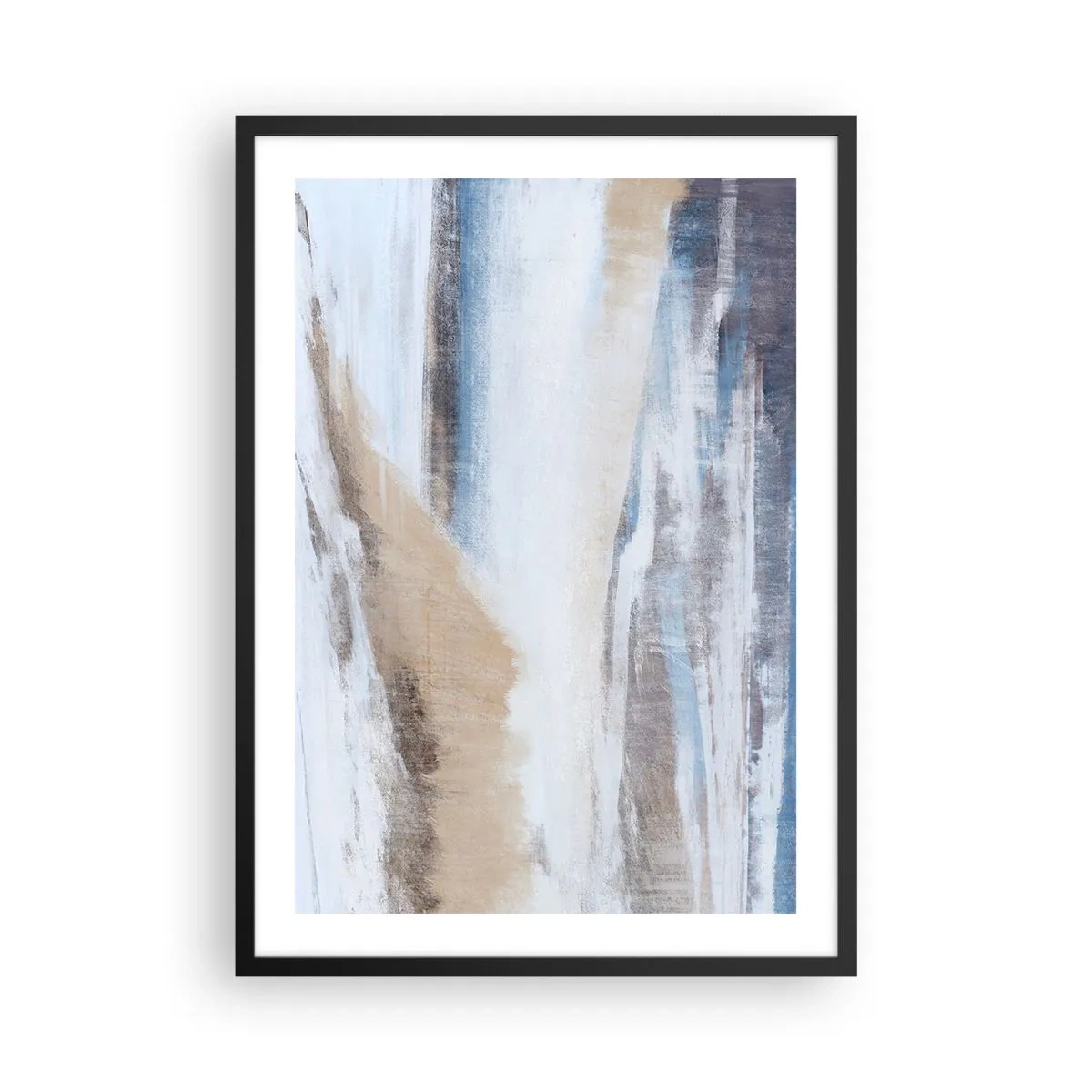 Plakat i sort ramme - Abstrakt komposition i blå og beige nuancer - 50x70cm - Vinterkomposition - Moderne vægdekoration til stue og soveværelse ARTTOR