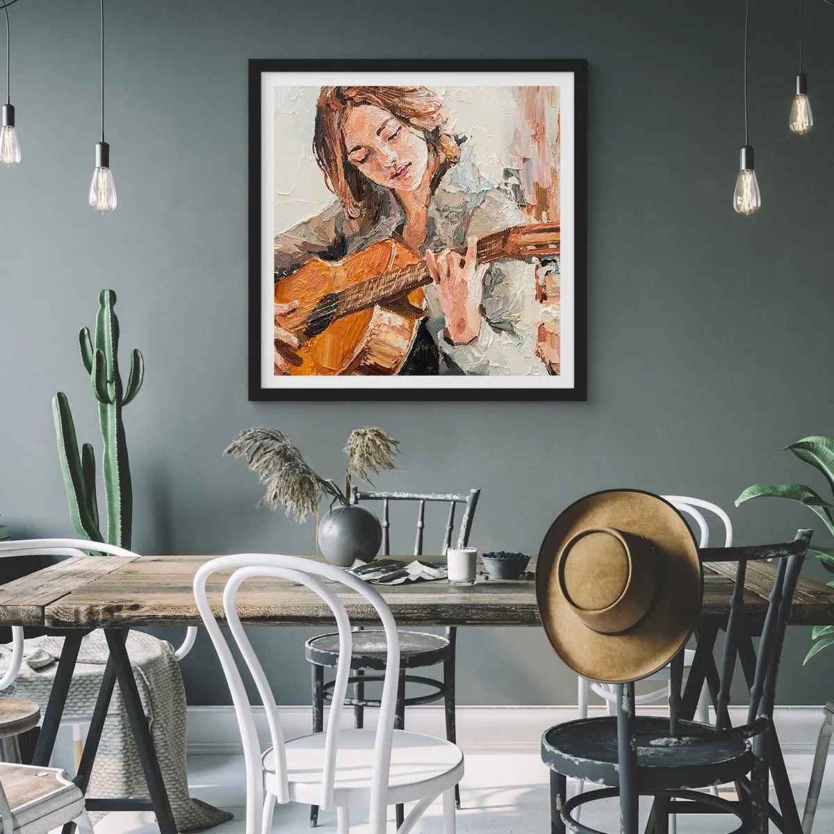 Plakat i sort ramme - Koncert for guitar og et pigehjerte - 30x30 cm