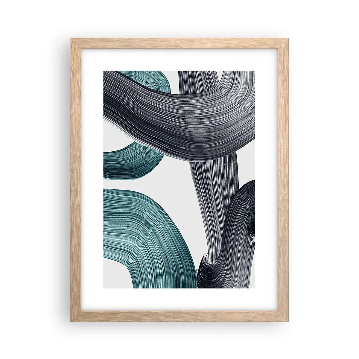 Plakat i ramme af lyst egetræ - Smaragdgrønne og sorte stier - 30x40 cm