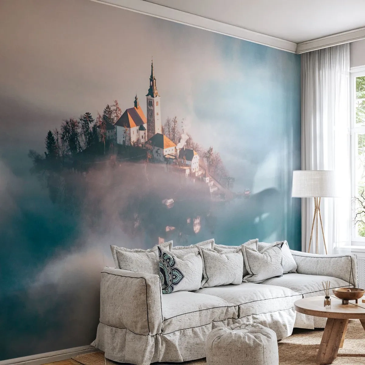 Fototapet Premium Sand - Drømmeøen - Landskab, Arkitektur, Kirke - 300x210 cm