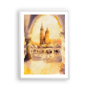Plakat i hvid ramme - Øst over markedet i Kraków - 50x70 cm