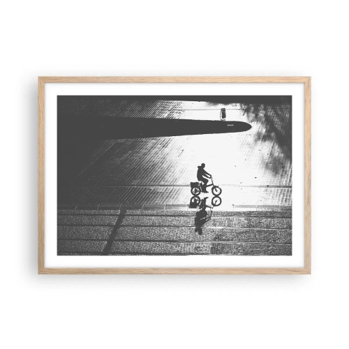 Plakat i ramme af lyst egetræ - Fremad, gennem byen - 70x50 cm