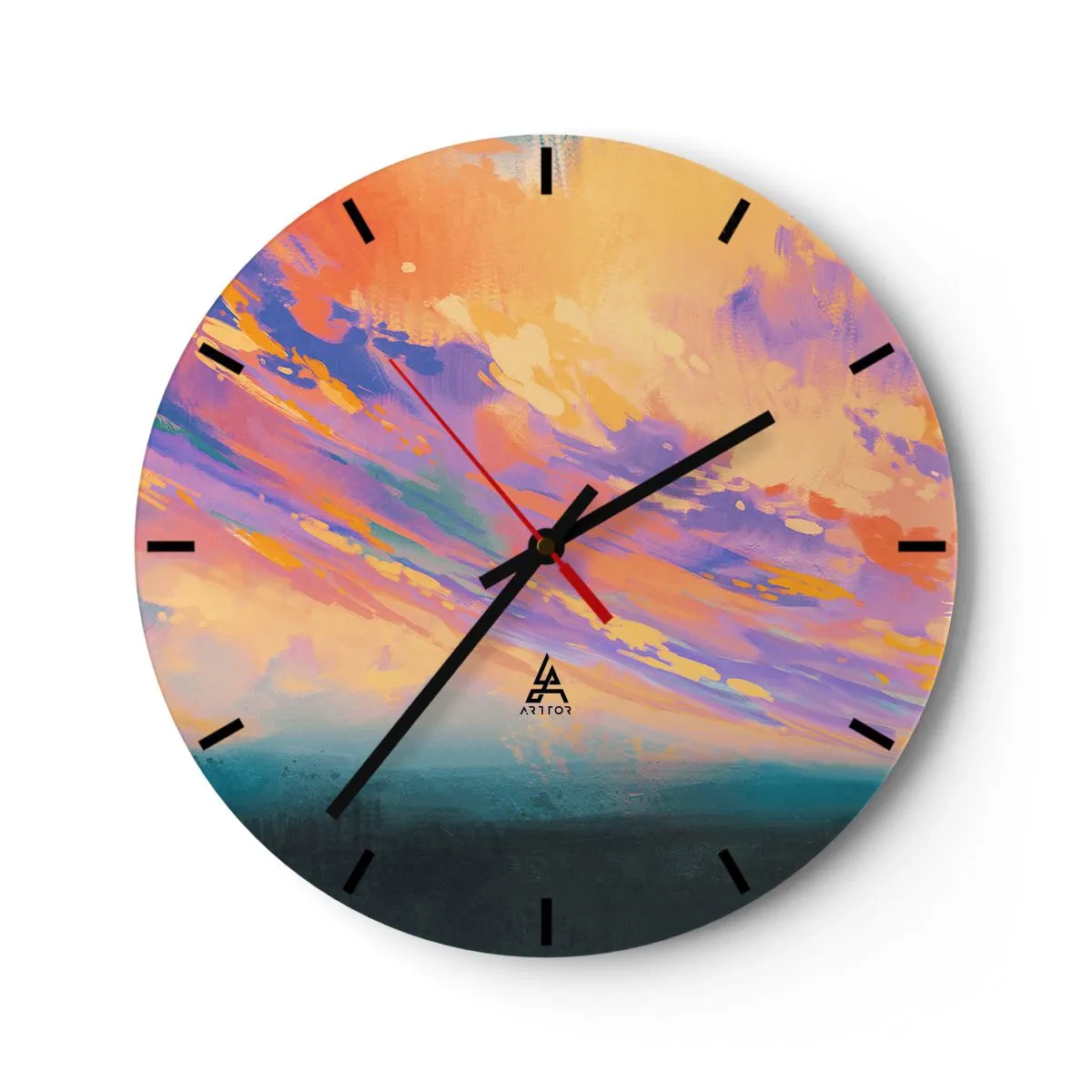 Vægur, Uret - Abstrakt solnedgang i pastelfarver - 30x30cm - Tiltrækningskraft - Moderne vægdekoration til stue, køkken og soveværelse ARTTOR