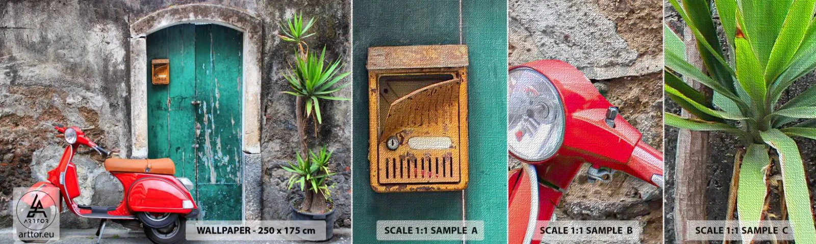 Prøve Fototapet Premium Canvas - Italiensk ferie - Automotive, Scooter, Italien - 100x30 cm