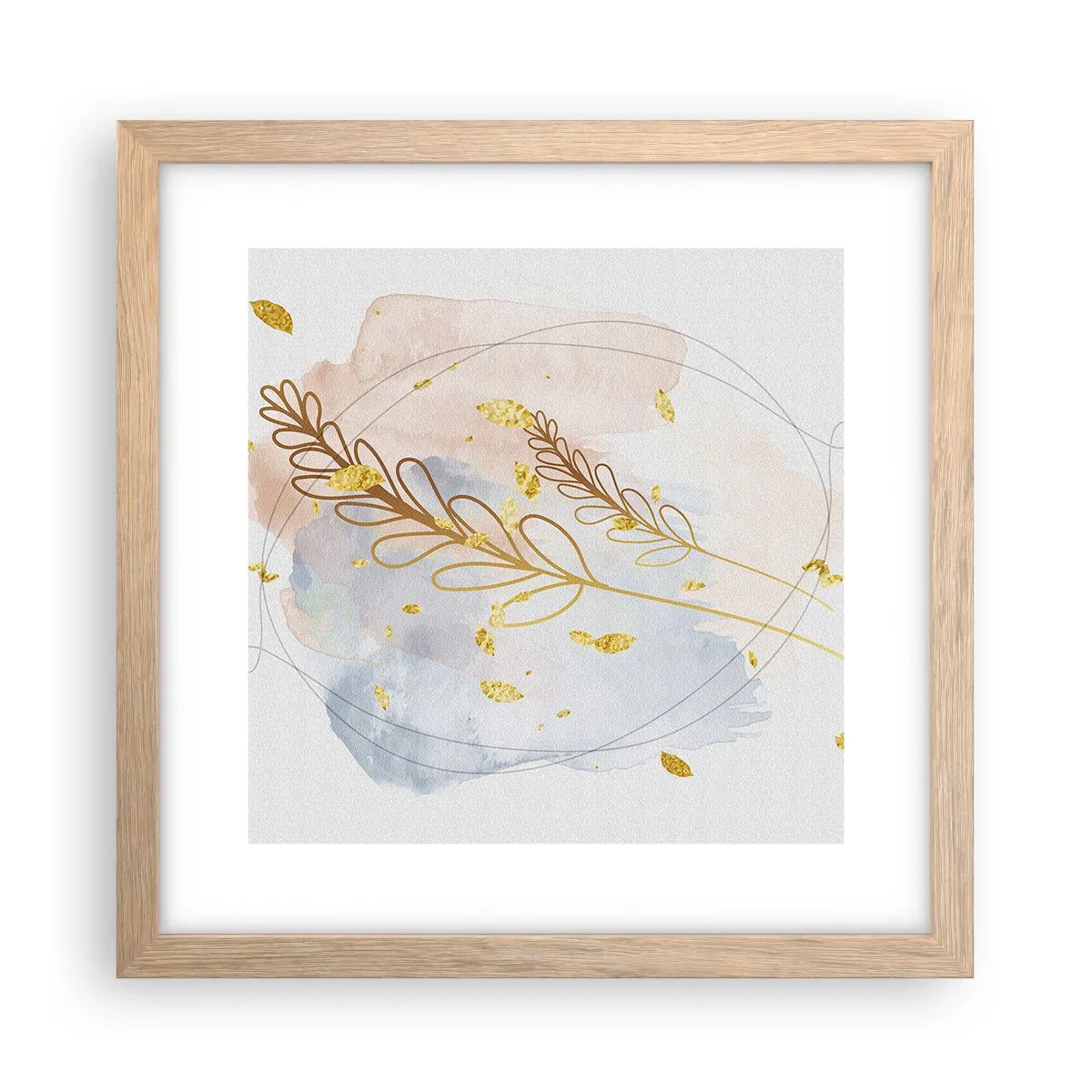 Plakat i ramme af lyst egetræ - En gylden eksplosion - 30x30 cm