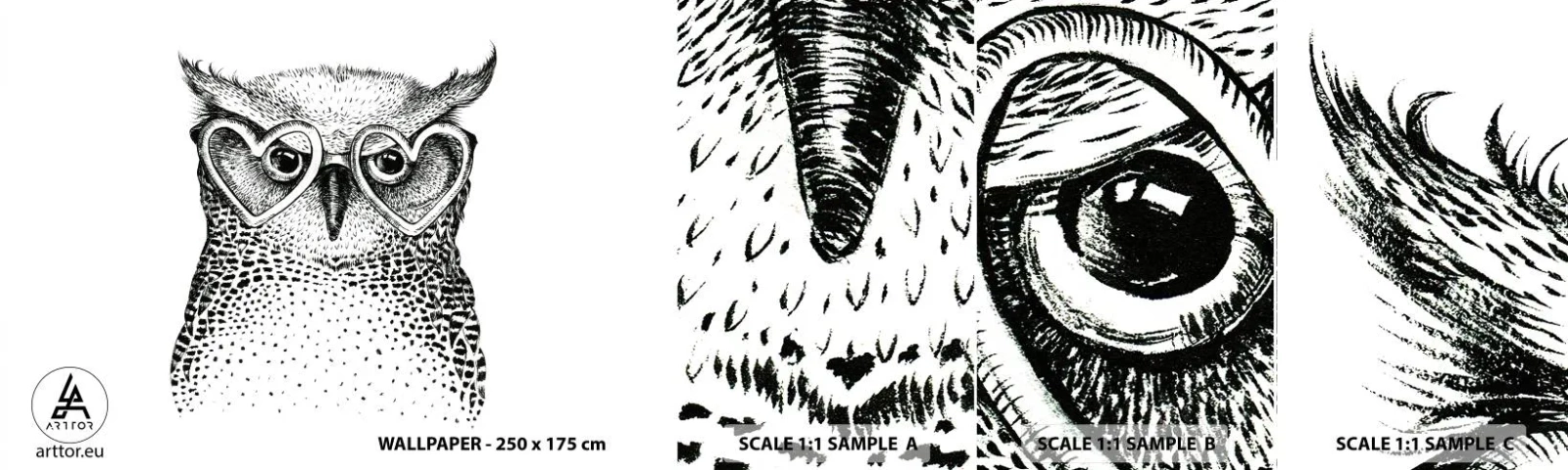 Fototapet Prøve Standard Eco - Klogt og med kærlighed - Ugle, For børn, Dyr - 100x30 cm