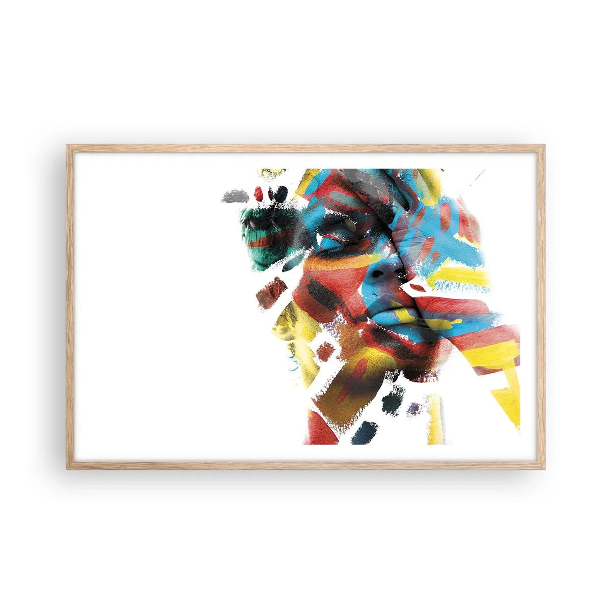Plakat i ramme af lyst egetræ - Farverig personlighed - 91x61 cm