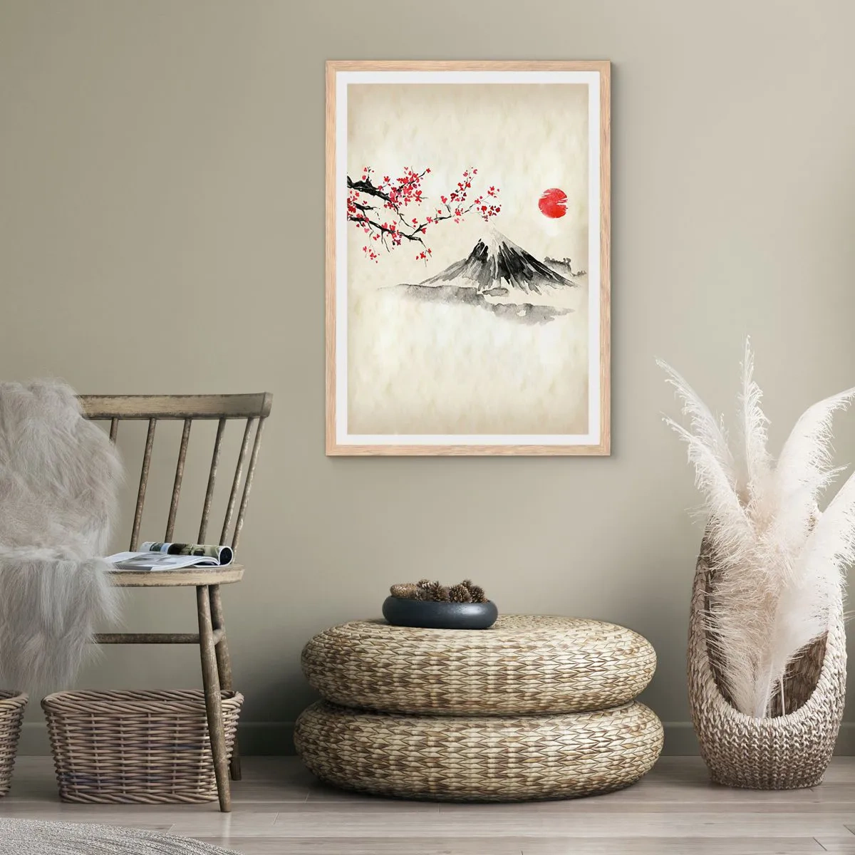 Plakat i ramme af lyst egetræ - Bliv forelsket i Japan - 61x91 cm