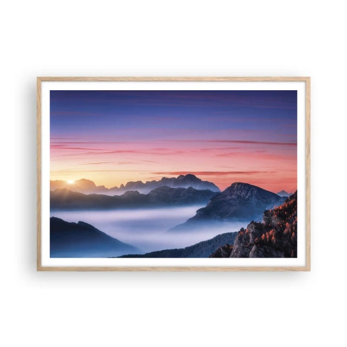 Plakat i ramme af lyst egetræ - Over dalene - 100x70 cm