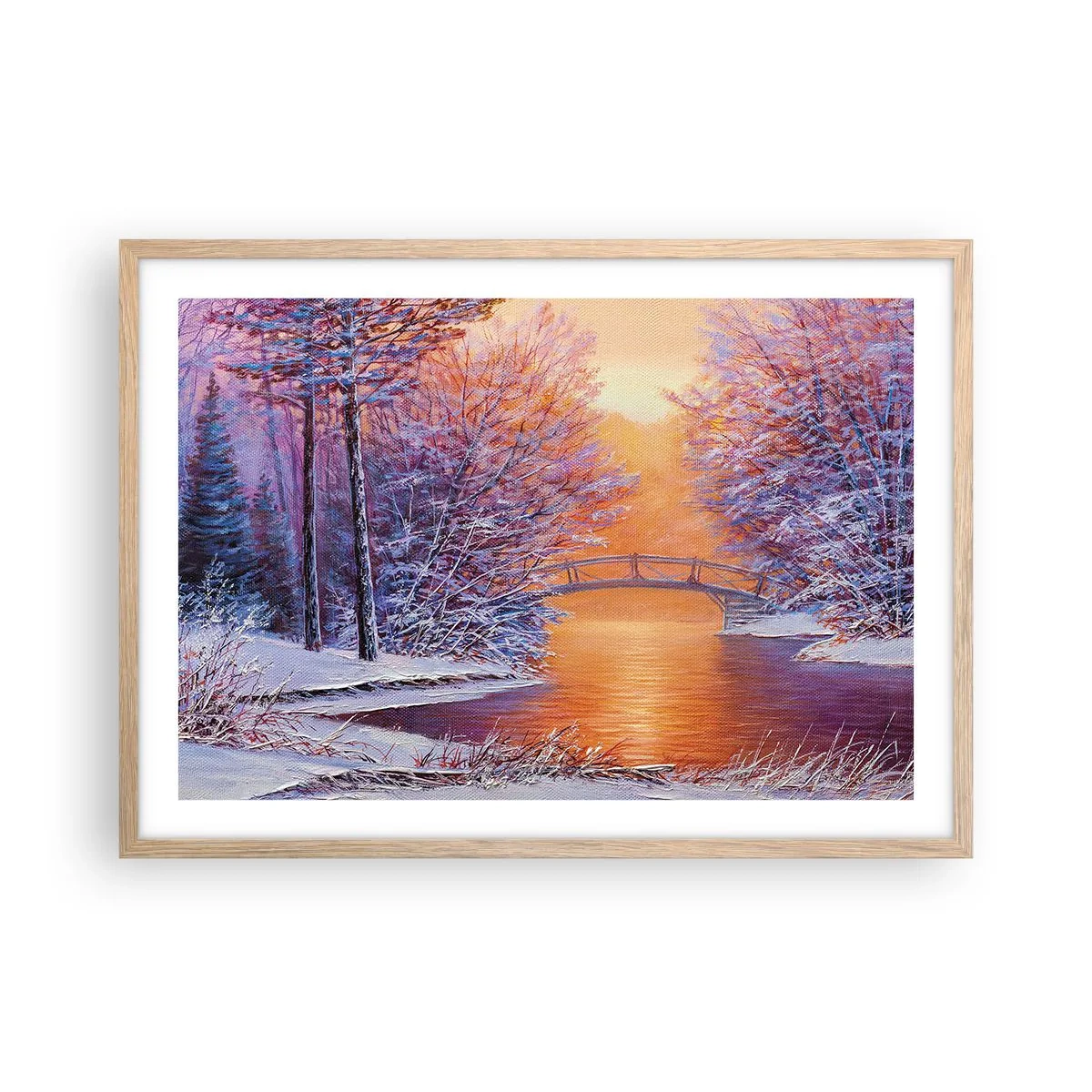 Plakat i ramme af lyst egetræ - Lad os mødes her - 70x50 cm