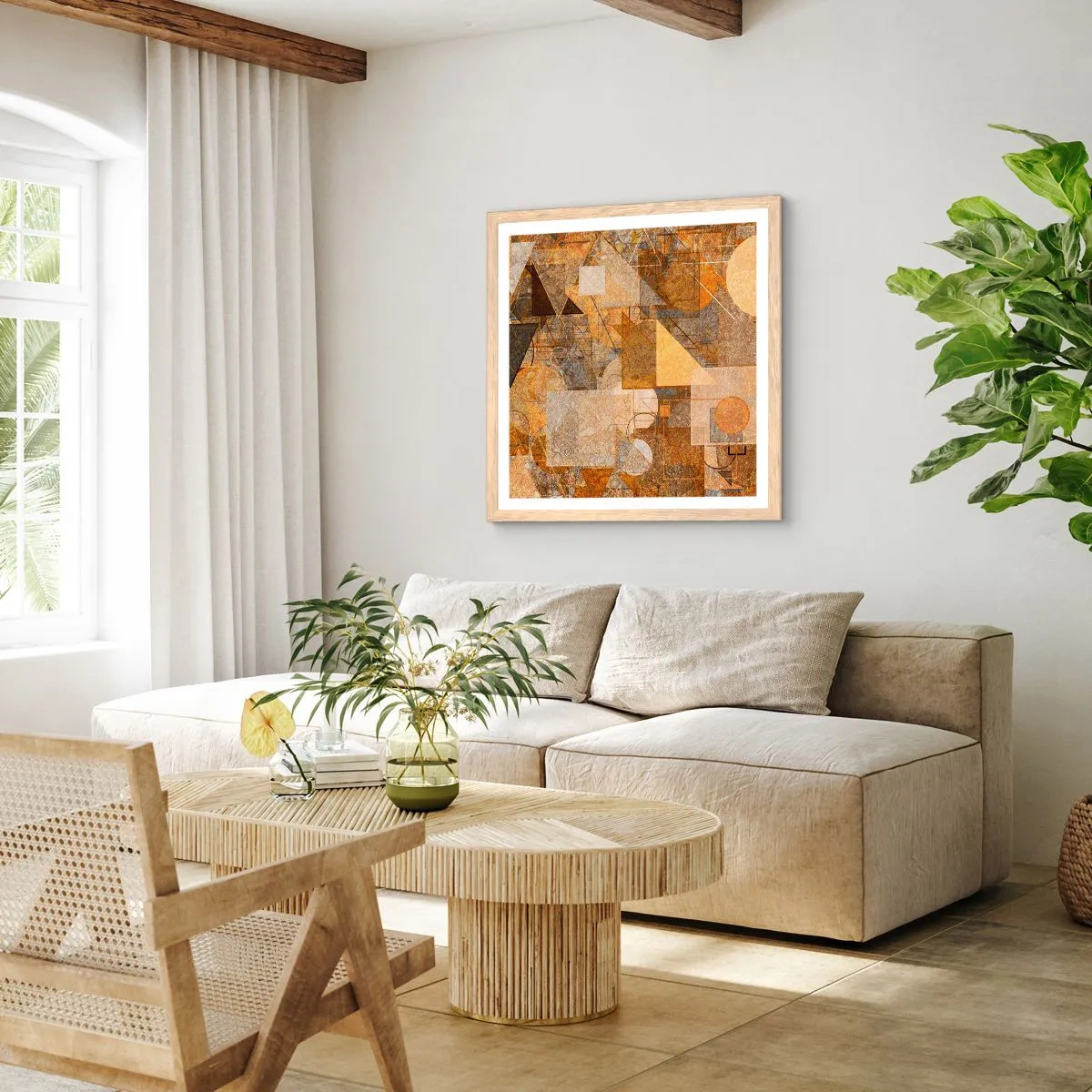 Plakat i ramme af lyst egetræ - Kubistisk bronzeundersøgelse - 60x60 cm