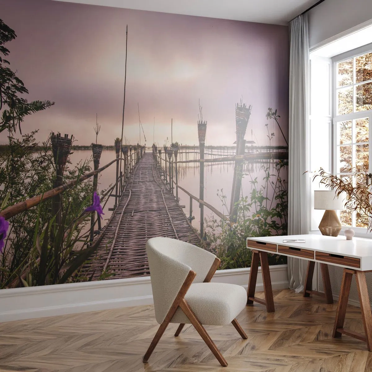 Fototapet Selvklæbende Deluxe Sticker - Den stille og rolige atmosfære i Asien - Landskab, flod, Bambus - 250x175 cm