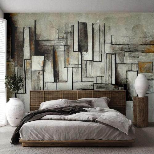 Fototapet Standard Eco - Geometrisk sammensætning af rektangler i grå nuancer - 100x70cm - Enkelthedens kraft - Moderne vægdekoration til stue og soveværelse ARTTOR