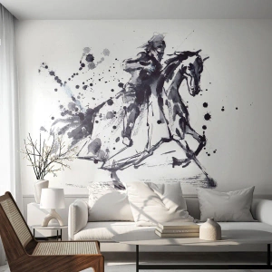 Fototapet Selvklæbende Deluxe Sticker - Sort ridder - Abstraktion, Ridder til hest, Ridderrustning - 500x350 cm