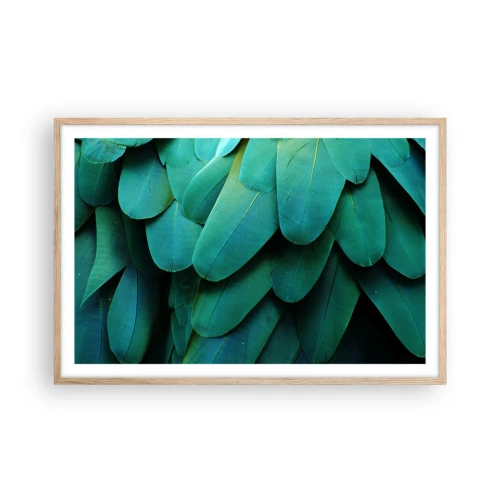 Plakat i ramme af lyst egetræ - Papegøjenaturens præcision - 91x61 cm