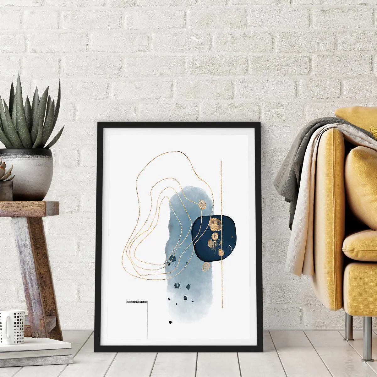 Plakat i sort ramme - Blå-gylden fantasi - 40x50 cm