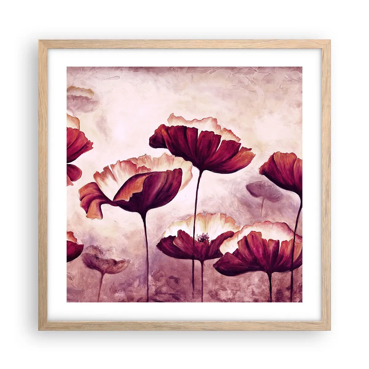 Plakat i ramme af lyst egetræ - Rød og hvid flage - 50x50 cm