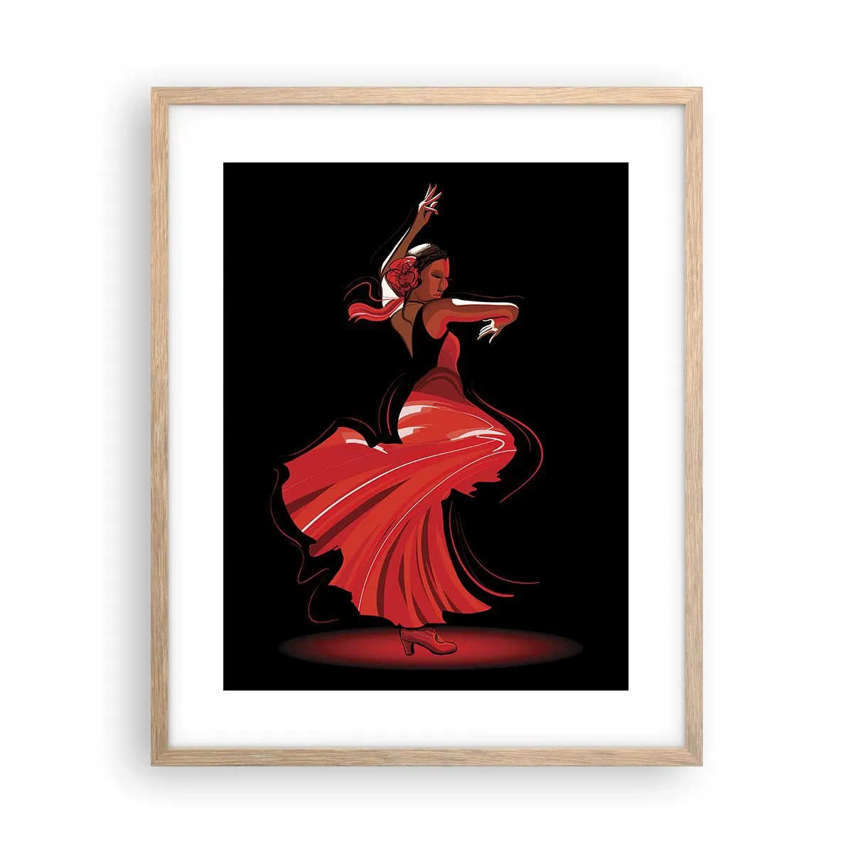 Plakat i ramme af lyst egetræ - Flamencoens brændende ånd - 40x50 cm