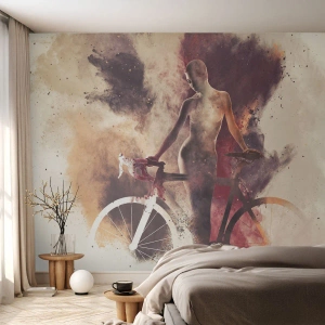Fototapet Standard Eco - Silhuet af en kvinde med en cykel i en kunstnerisk komposition - 100x70cm - I marmor former den cyklende sjæl - Moderne vægdekoration til stue og soveværelse ARTTOR