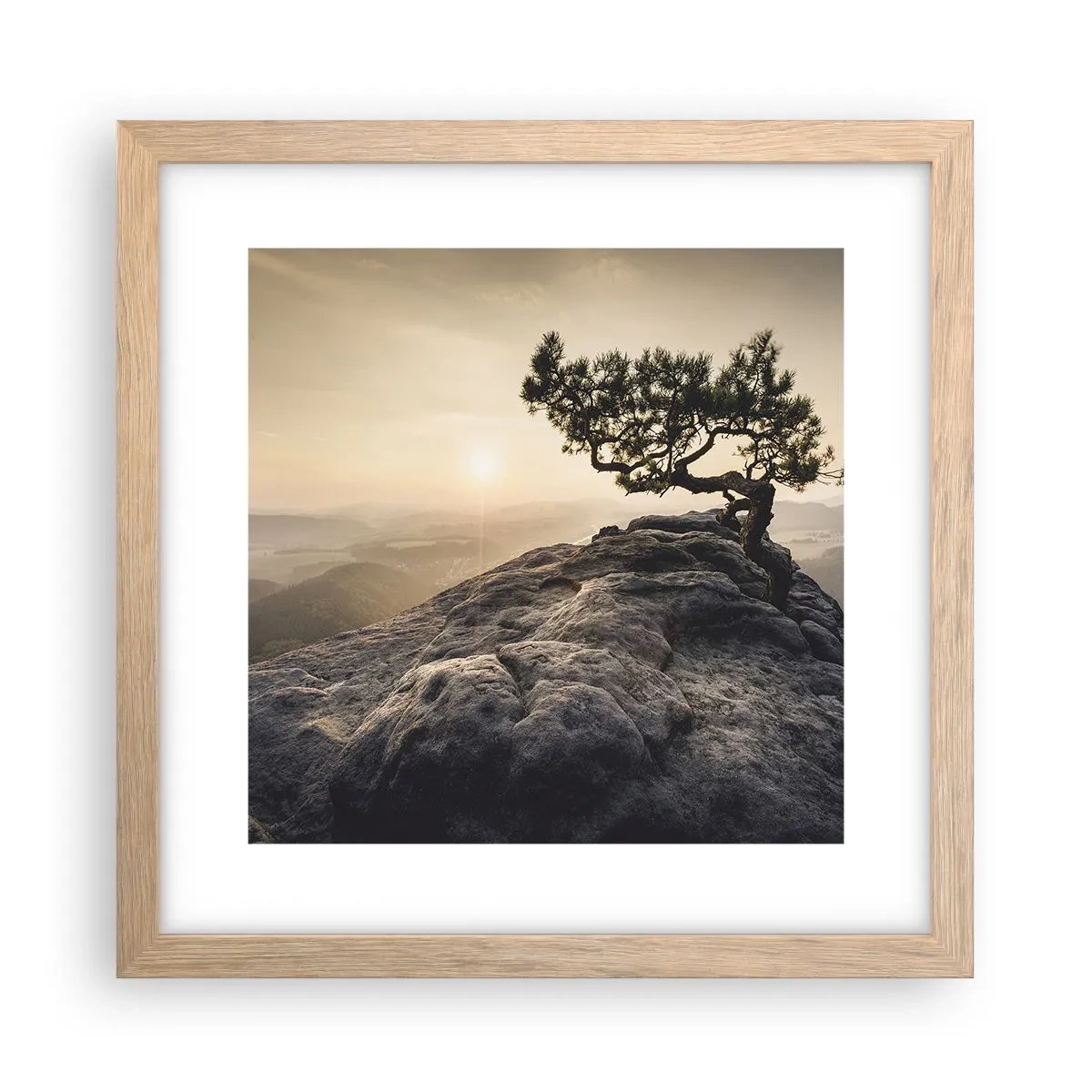 Plakat i ramme af lyst egetræ - Livet vinder altid - 30x30 cm