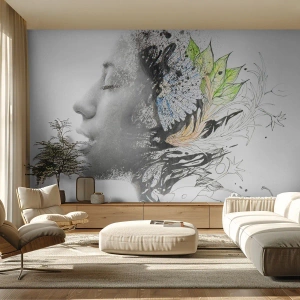 Fototapet Selvklæbende Deluxe Sticker - Nedsænket i naturen - Abstraktion, Kvindens ansigt, Blomster - 400x280 cm