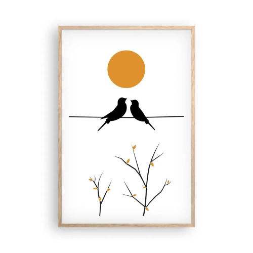 Plakat i ramme af lyst egetræ - Nattergal - 61x91 cm