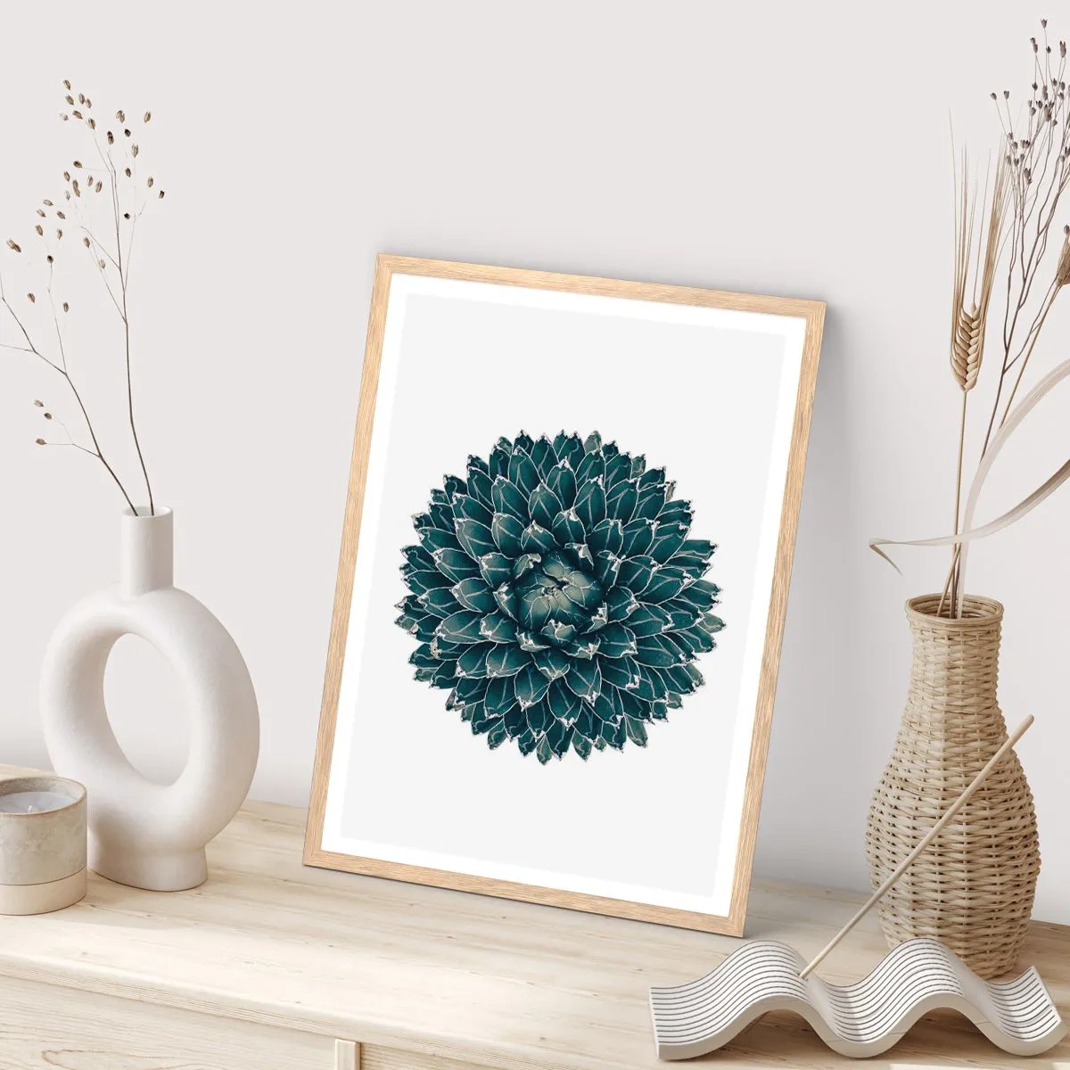 Plakat i ramme af lyst egetræ - Ørkenstjerne - 50x70 cm