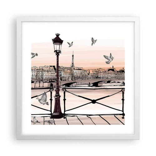 Plakat i hvid ramme - Over Paris' hustage - 40x40 cm